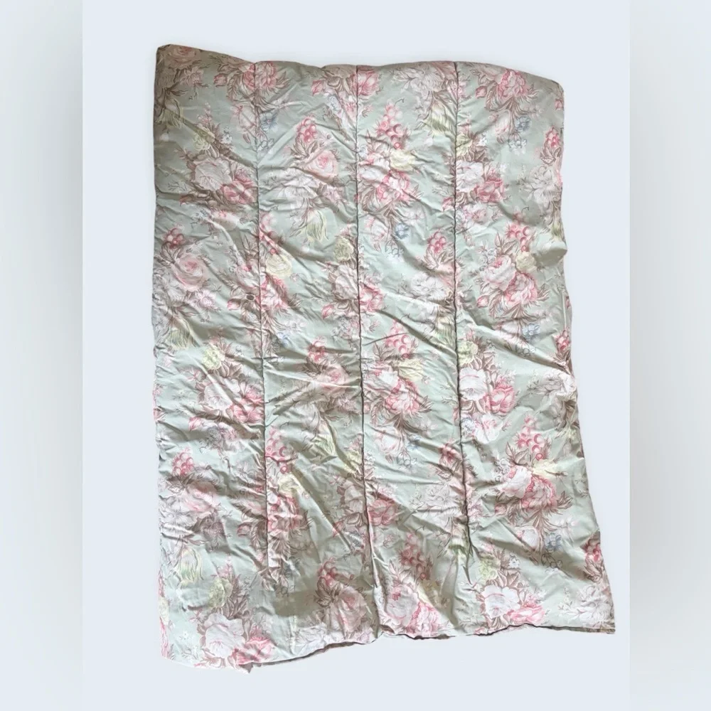 Vtg Ralph Lauren Twin Charlotte Sage Green Cabbage Roses Floral Comforter Cotton
